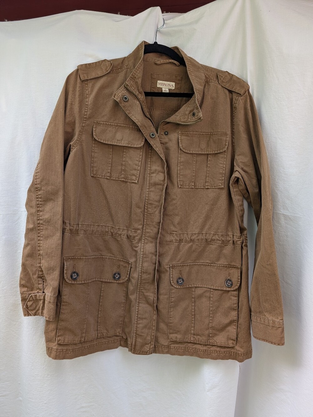Merona Camel Cotton Canvas Cargo Field Utility Work Jacket Sz L - Picture 2 of 8